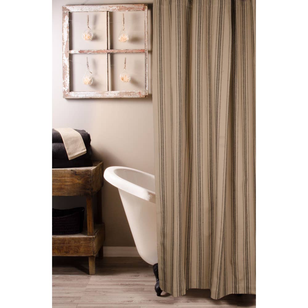 Home Collection by Raghu Woven Ticking Cream-Black Shower Curtain Multi-Color 